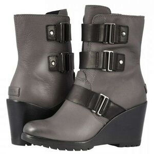 Sorel Women’s After Hours leather wedge belt boots grey black size 7